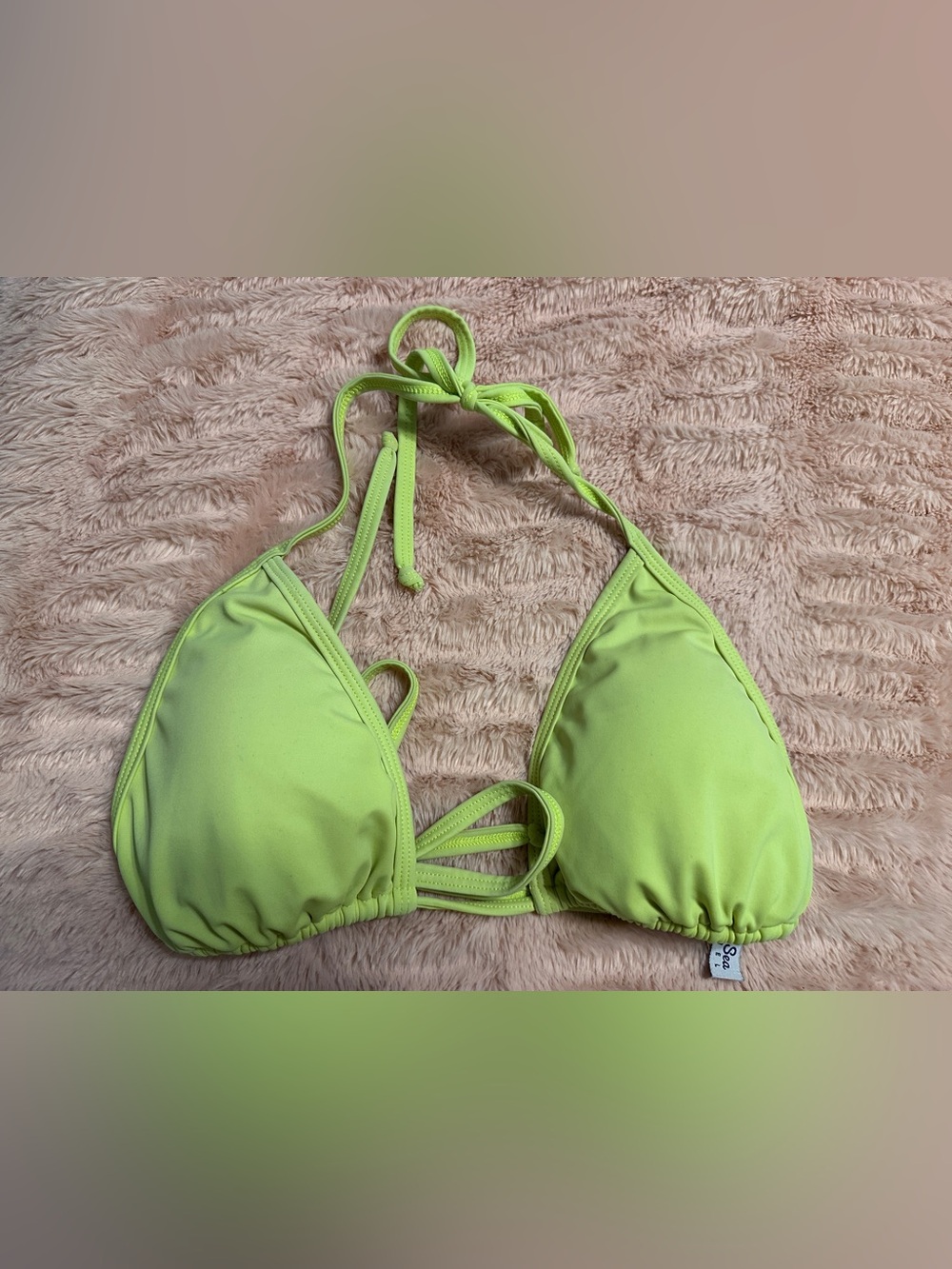 Neon Yellow Triangle Bikini Top with Halter Tie
